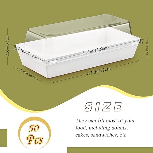 Miniatura 2 de Cmkura Paquete de 50 cajas rectangulares de papel desechables blancas de 4.7 pulgadas, recipientes para alimentos, cajas de panadería para pasteles,