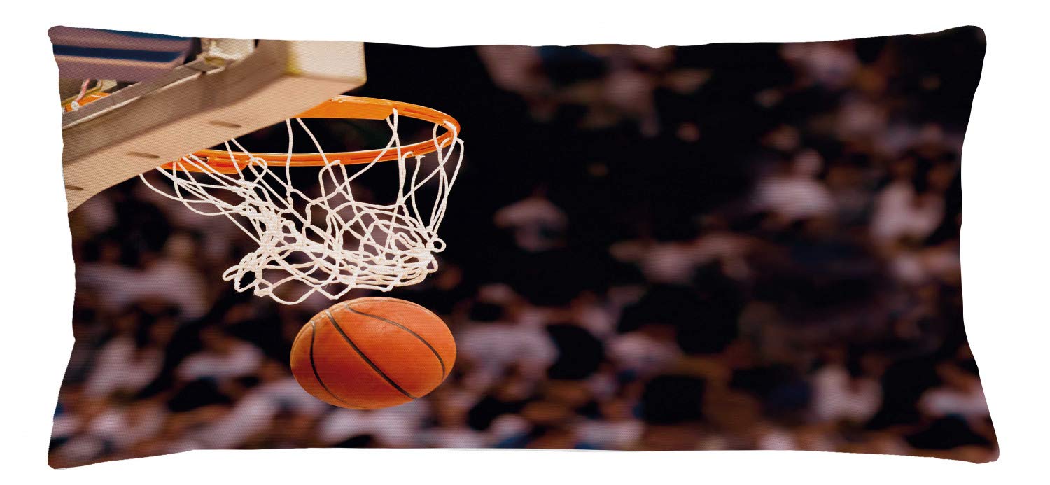 Lunarable Sports Throw Pillow Cushion Cover, Ball Goes Through The Hoop Moment Win Victory Scoring Points, Decorative Rectangle Accent Pillow Case, 36