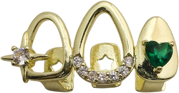 Gold Plated Teeth Gems Grillz for Men, Heart Star Hollow Tooth Cap