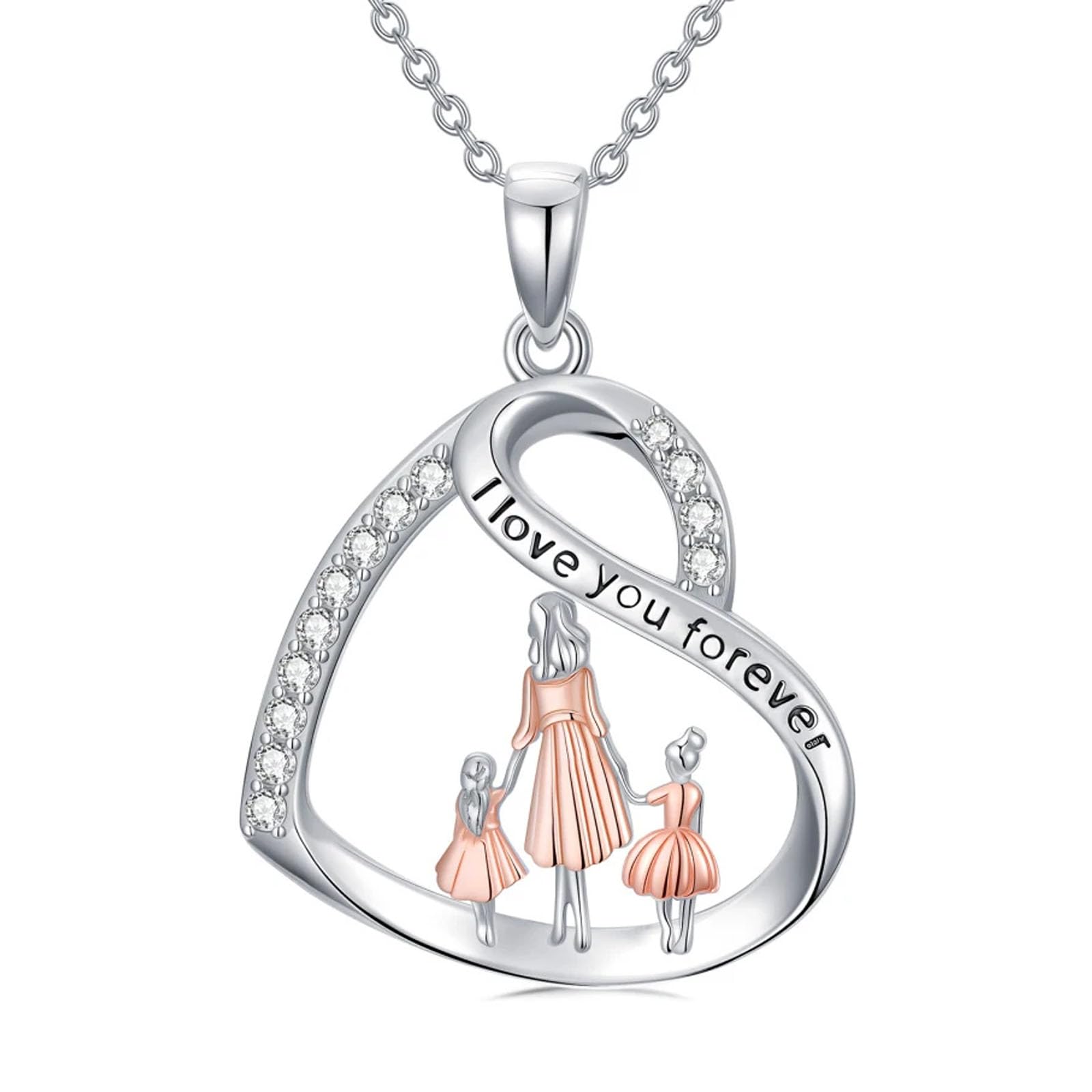 Lypic Mother Daughter Necklace 925 Sterling Silver Father Daughter Necklace Mother and 1-4 Daughters/Sons Jewelry Birthday Gifts for Women