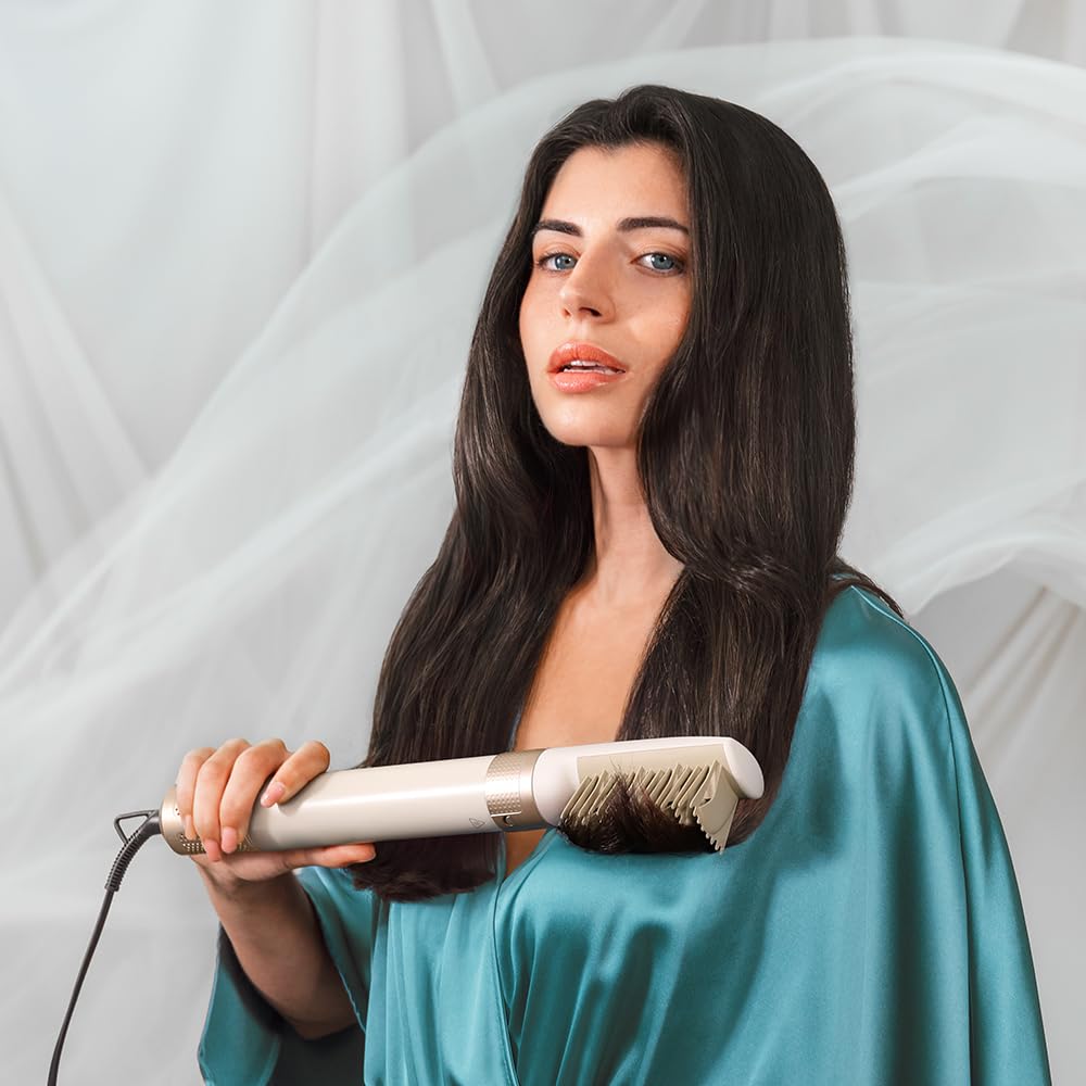 Cecotec Spazzola ad Aria Calda Cermiccare 12In1 Airglam Champagne. 1400W, 12In1: Modella, Arriccia, Pettina, Asciuga ed Elimina L'Effetto Crespo. 3 Velocità, 3 Temperature, Ceramica e Cheratina