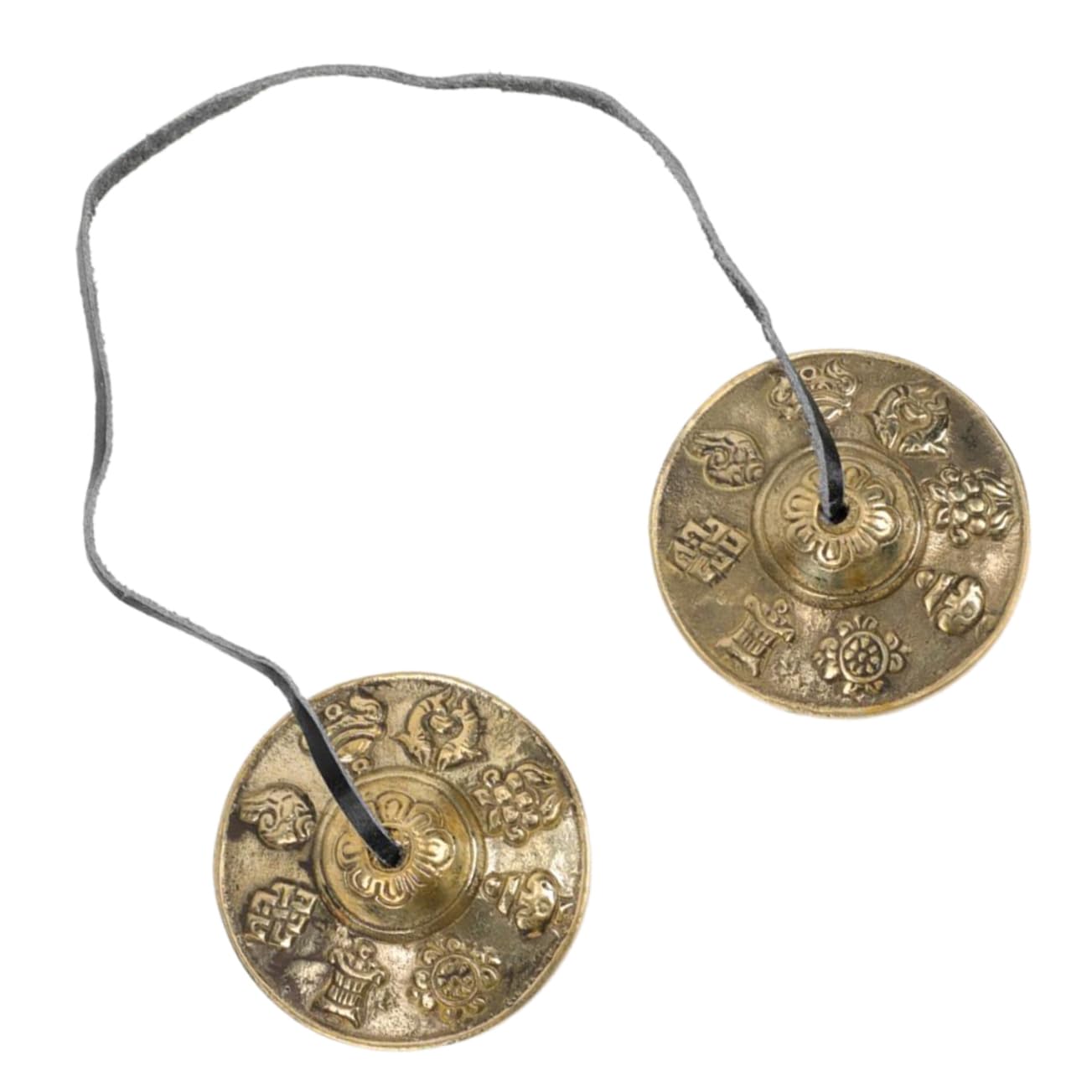 Cimbali in Rame Dorato per Meditazione e Rituali Motivi Vintage di Buon Auspicio, Strumenti Percussivi Etnici per Benedizione ed Esorcismo