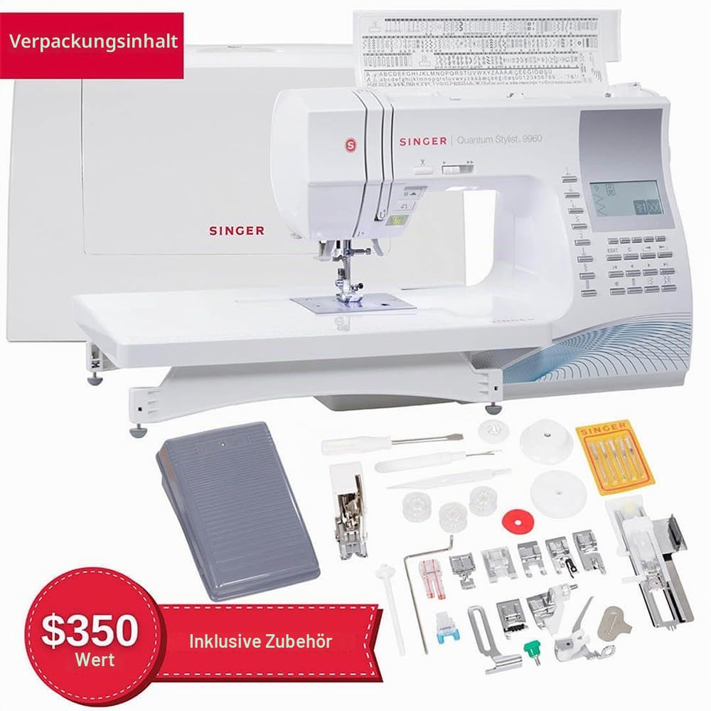 SINGER 9960 N?h- und Quiltmaschine mit Zubeh?r-Set, Anschiebetisch, 600 Stiche, elektronischer Auto-Pilotmodus
