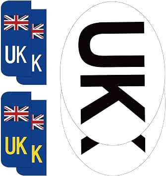 ARVO UK Car Stickers   2 Oval + 4 Number Plate Stickers | Waterproof & EU Travel Approved