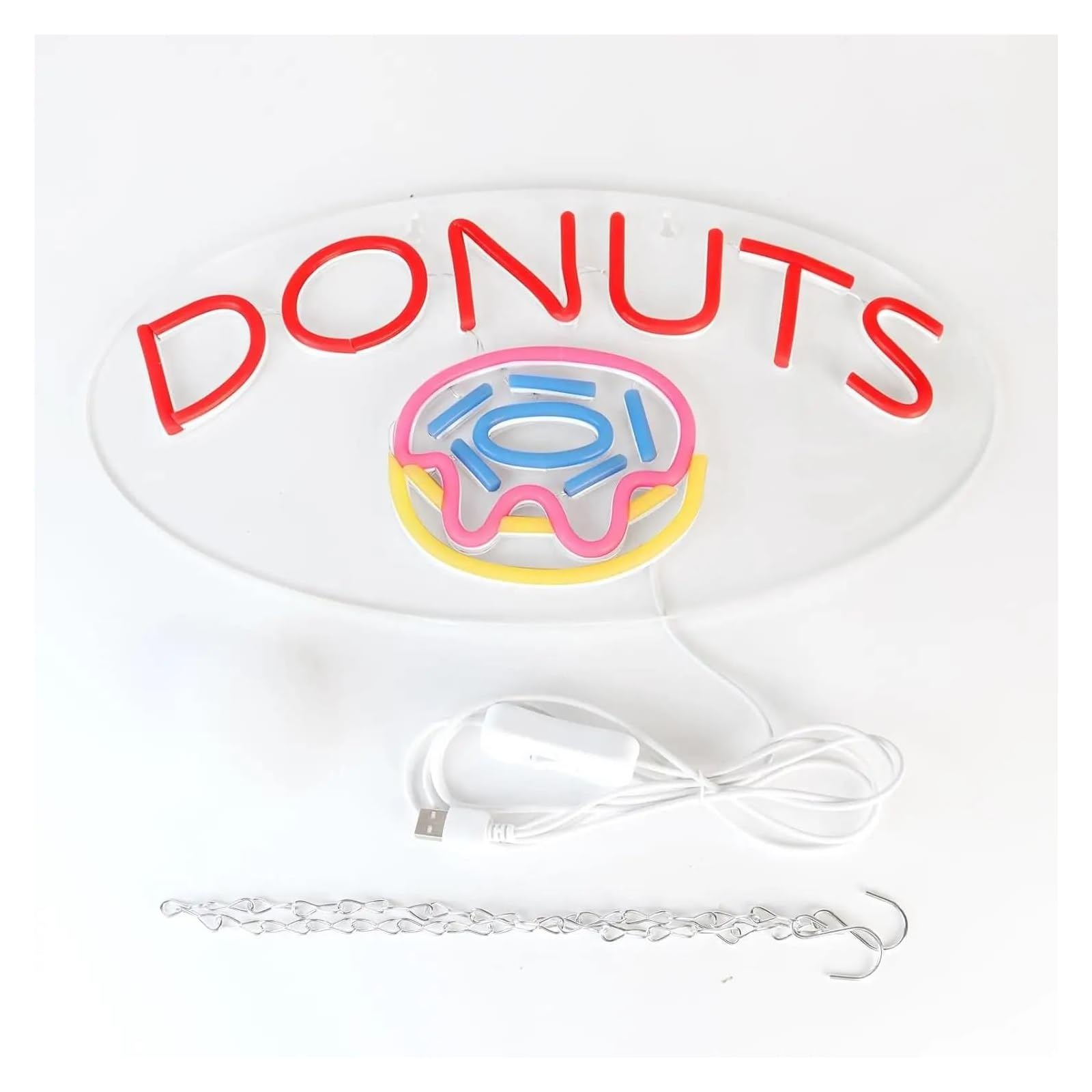 Decoración Lámparas Letreros De Neón Donut Para Negocios Alimentación Por USB, Brillo Ajustable Letras DONUTS Luces De Neón Adecuadas Para Decoración Paredes 22.86cmx40.64cm