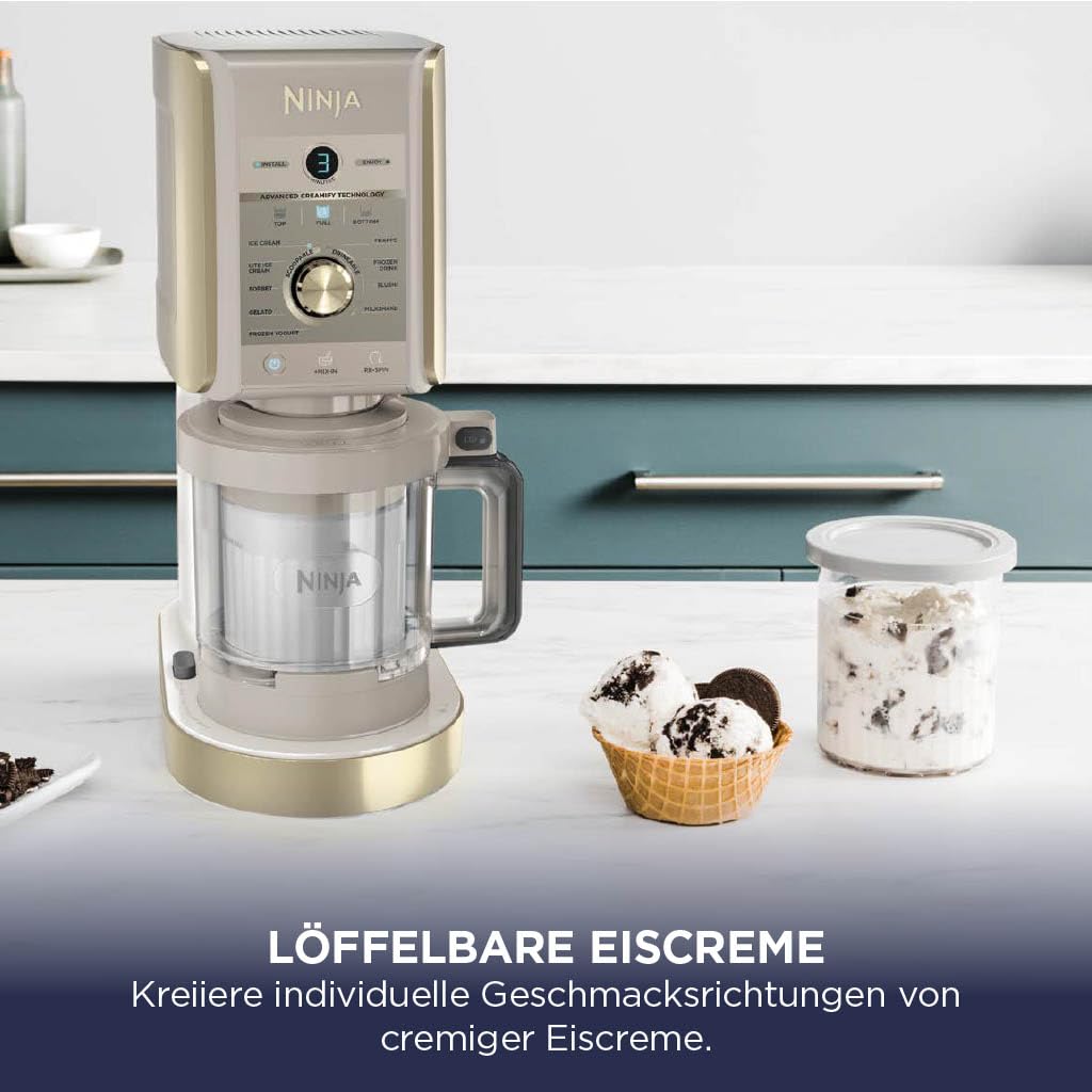 Ninja CREAMi Deluxe Eismaschine NC502EUSTGD 10 Funktionen 2 Behälter Dessert & Ice Cream Maker Stone Gold