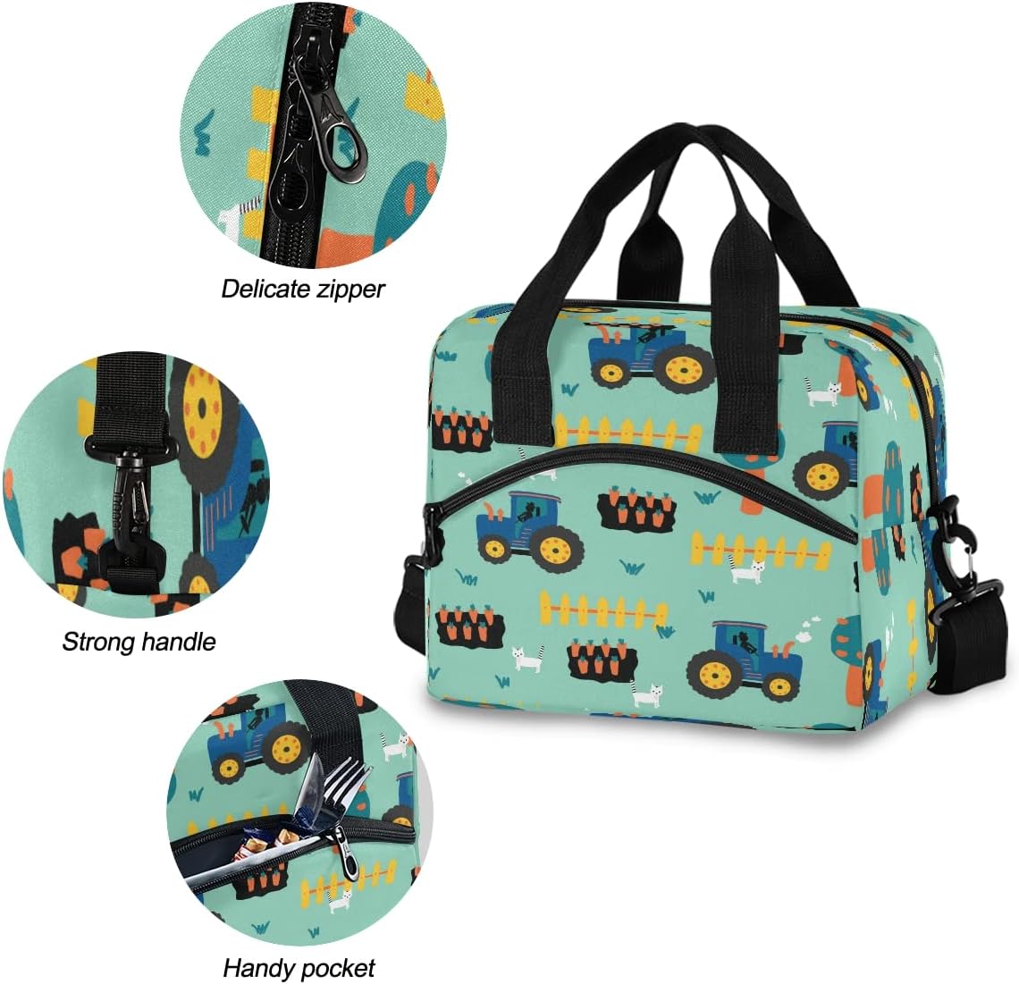 Lunch Bag for Kids Tractors Seamless Kids Insulated Cooler Lunch Box Large Capacity Lunch Organizer for Boys Girls - Image 4