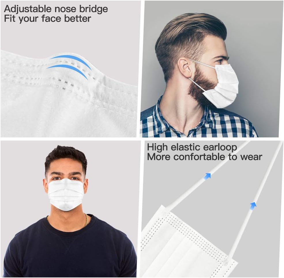 Disposable Face Masks, Eventronic 100 Pack Face Masks with Comfortable Elastic Ear Loop For Home & Office (White)