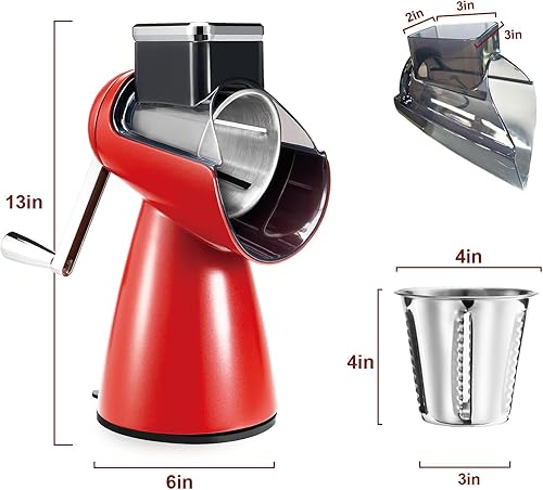 Miniatura 3 de Rallador rotativo de queso con mango  Rebanador de verduras y nueces, molinillo de frutas y nueces de gran capacidad, picador manual de verduras