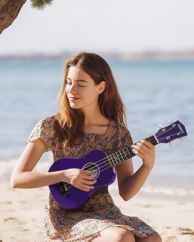 Miniatura 63 de Donner Ukelele soprano para principiantes, ukelele mate de 21 pulgadas, kit para principiantes con correa para bolsa, afinador, cuerdas, púas