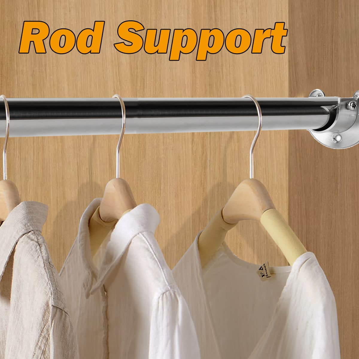 Closet Rod End Support Bracket 1 Inch Diameter Flanges Rod Holder Wardrobe Pole Socket, Silver 2 Pcs