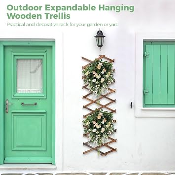 Expandable Wooden Trellis Panels, 2 Pcs - Vertical Rack Stand for Climbing Plants, Wall Decor Hanging Frame for Indoor Outdoor Patio Garden