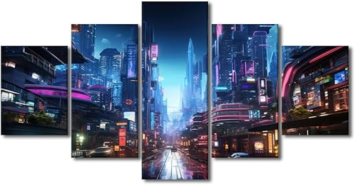 Miniatura 109 de Lienzo decorativo moderno para pared, pintura artística Cyberpunk, impresión de 5 paneles, decoración de lienzo para sala de estar para dormitorio