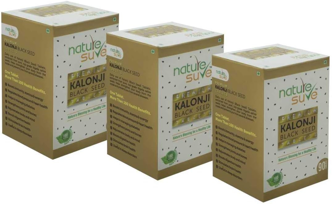 Nature Sure™ Premium Kalonji Tablets for Men and Women (extracted from Black Seed/Nigella sativa seeds) – 3 Packs (90 Tablets Each)