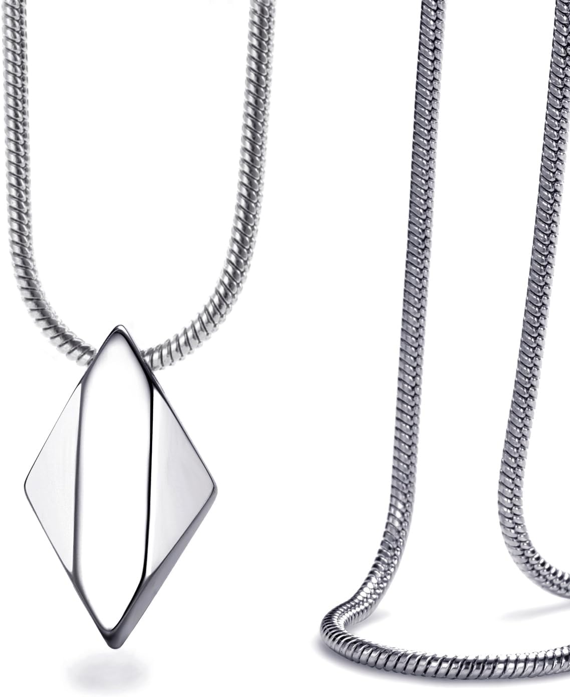Tungsten Steel Geometric Pendant Necklace for Men Tungsten Rhombus Pendant 24 Inch Snake Chain - Image 3