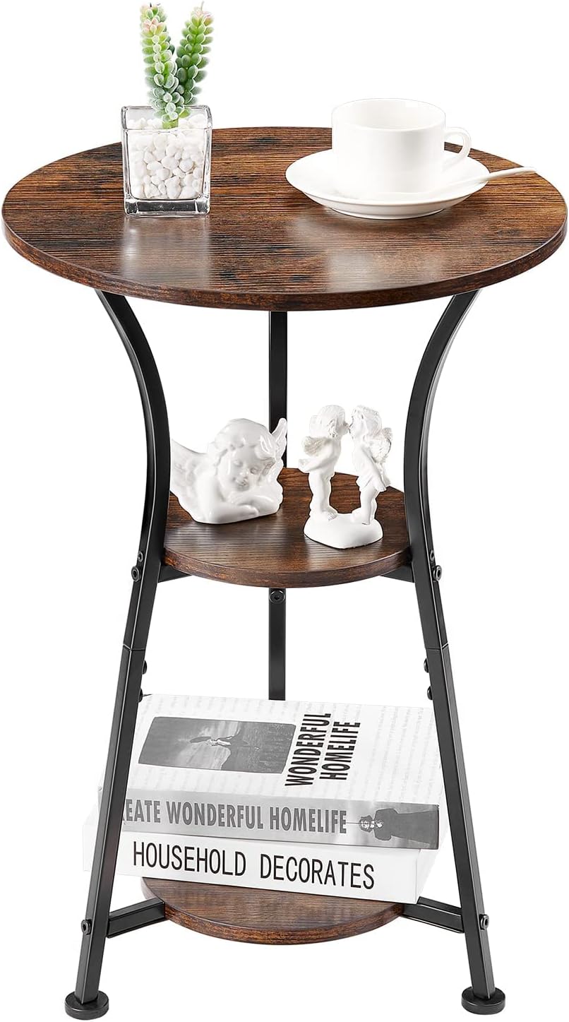 Neekor Round End Table,3Tier Small Round Side Table with Wooden