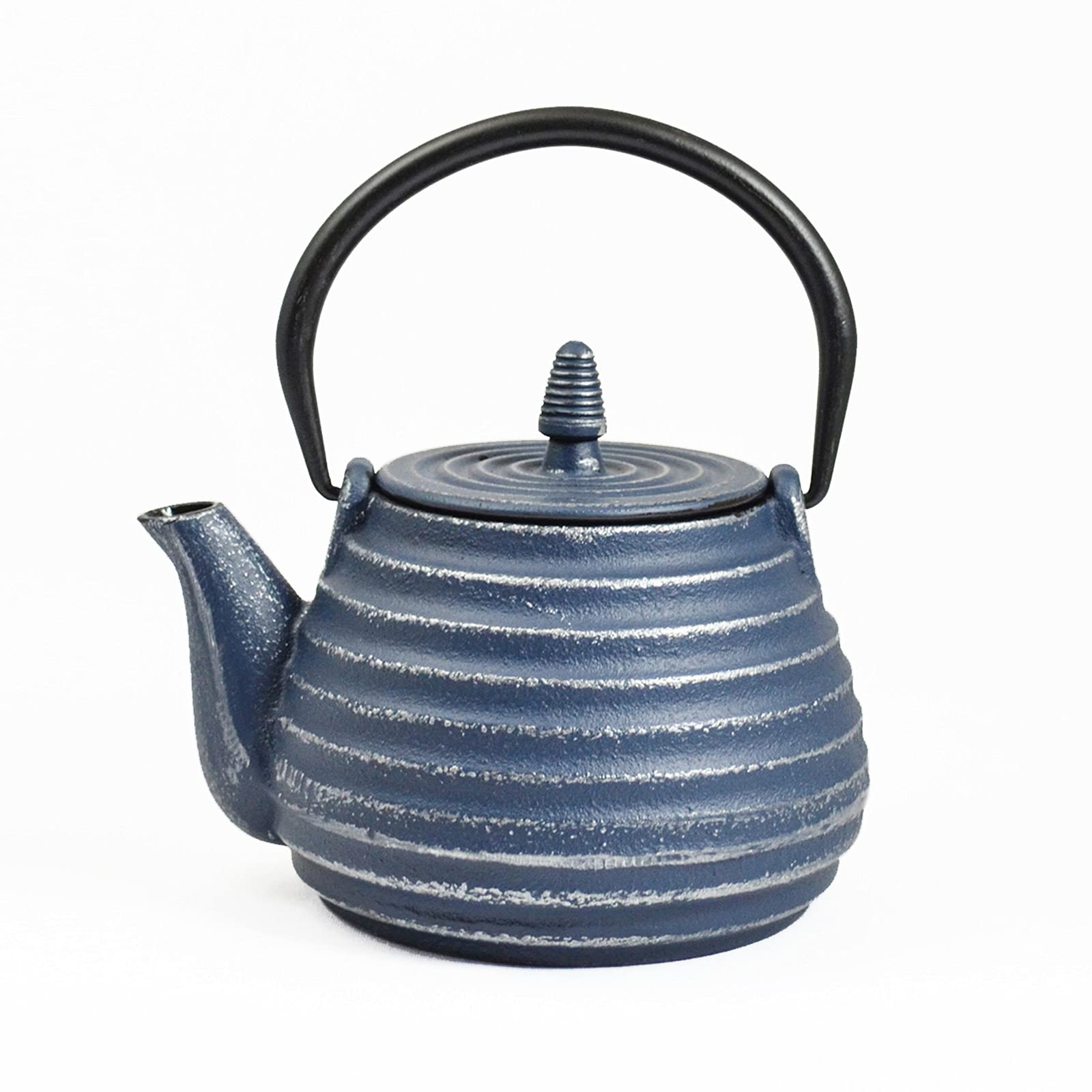 Teapot Cast Iron Tèbié Classic Blue/Silver 0.8 Litres with Stainless Steel Strainer Japanese Style Handmade