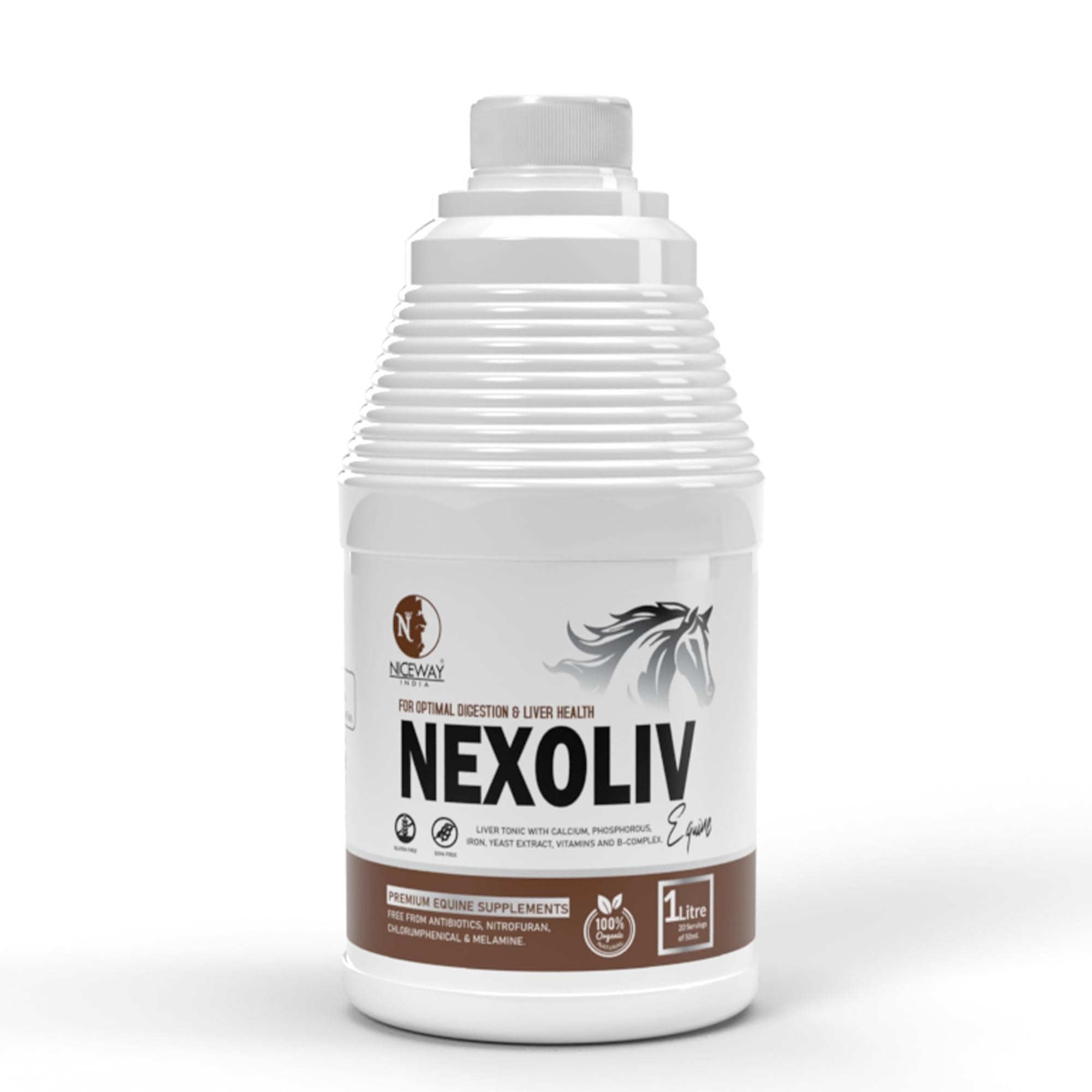 Nexoliv Equine - for Optimal Digestion, Liver and Gut Health of Horse, Stallion, Mare, Colt, Filly Premium Equine Supplements (1 Litre)