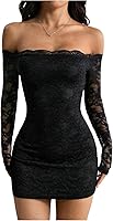 GORGLITTER Women's Lace Off Shoulder Long Sleeve Bodycon Mini Dress Y2K Sexy Party Club Night Out Dress