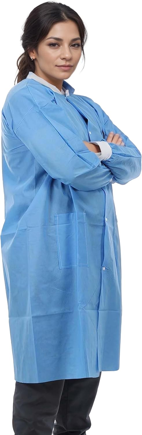 Sunlite Ultra 3600 Series Premium Disposable Lab Coats, Pockets, Knit Collar & Cuffs, Knee Length, 10 Pack