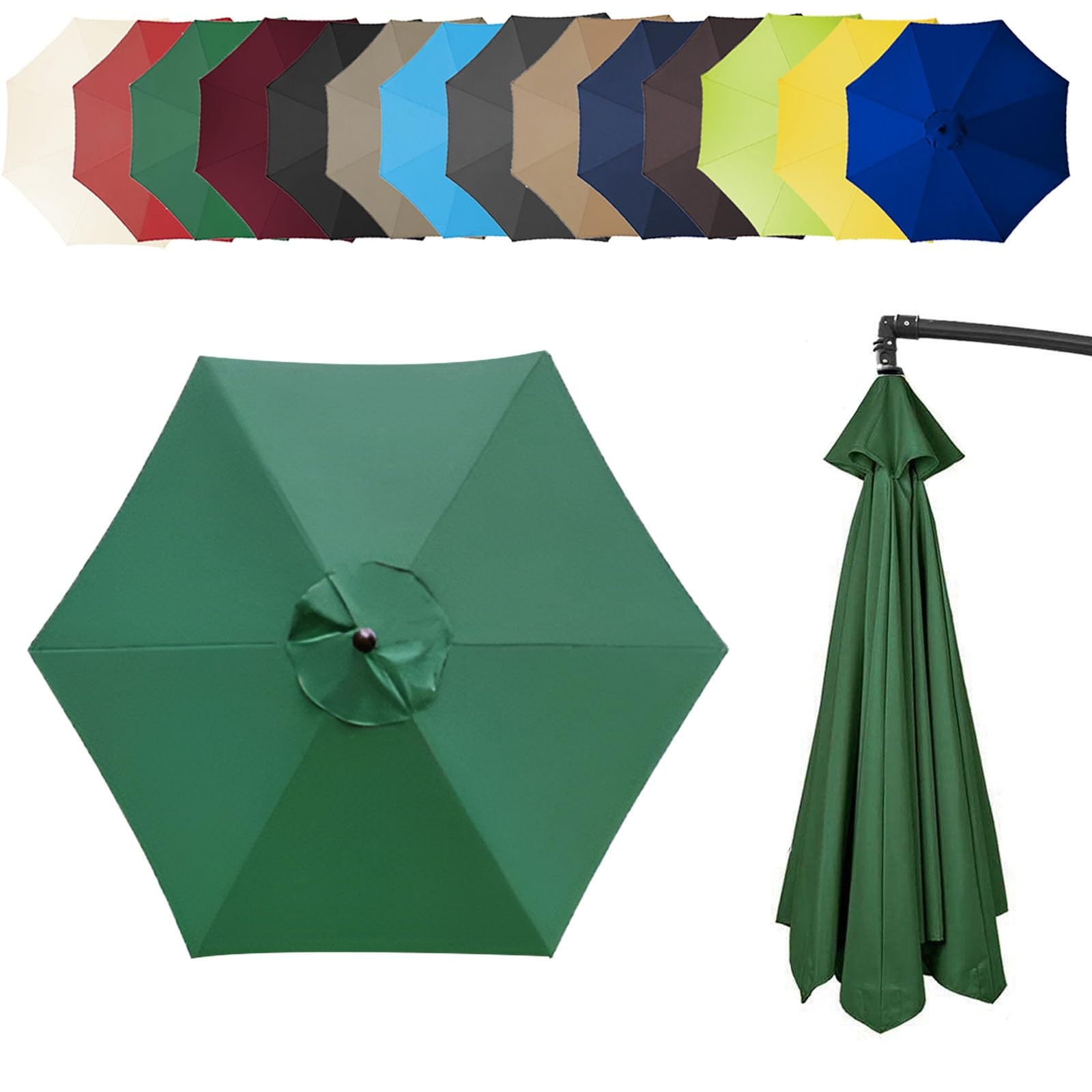 Gzdxbf Green 6.4Ft/8.8Ft/9.8Ft (200/270/300Cm) Replacement Parasol Garden Patio Umbrella Fabric Canopy Cover, Heavy Duty Polyester Fabric Outdoor Shade Canopy Cover For Market Table Cantilever Parasol Top Cover(Co