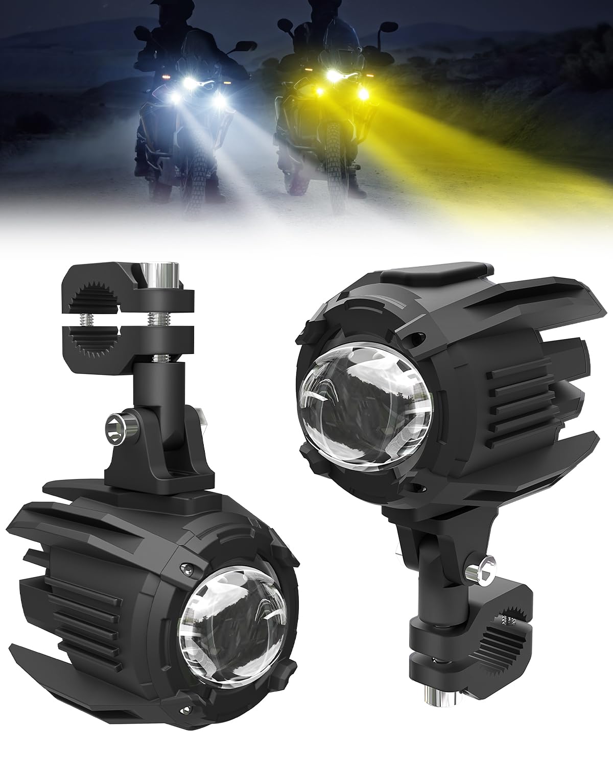 SUPAREE Faros LED Moto Antiniebla Luces LED Auxiliares Moto Faros Auxiliares con Soporte Universel 9000LM 6500K 3200K 12V IP68 para Motocicleta Delanteros 2Pcs