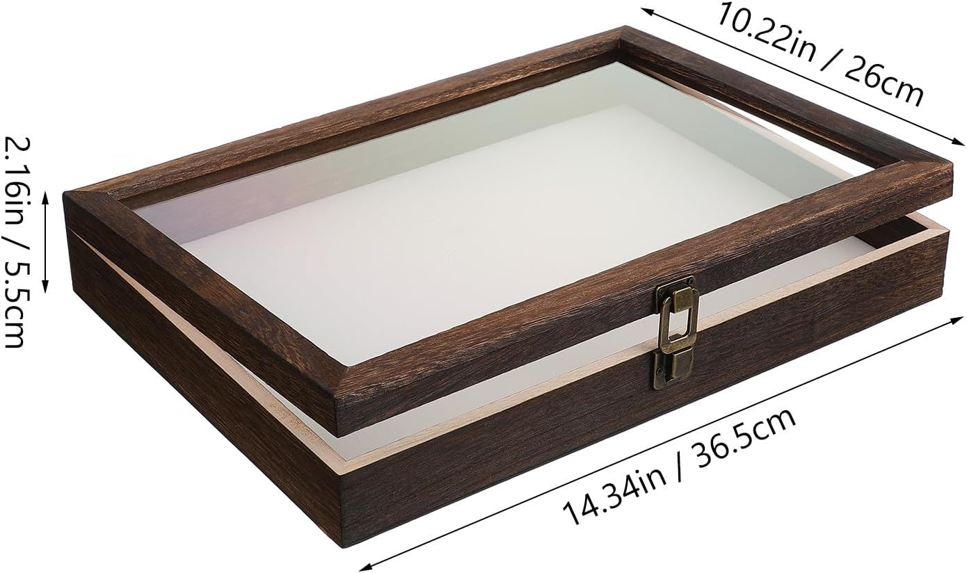 Uonlytech Specimen Display Case Shadow Box Frame Wood Specimen Showcase with Acrylic Cover Dustproof Storage Box for Butterfly Collection 36.5X26X5.5Cm Vintage Style Random Style