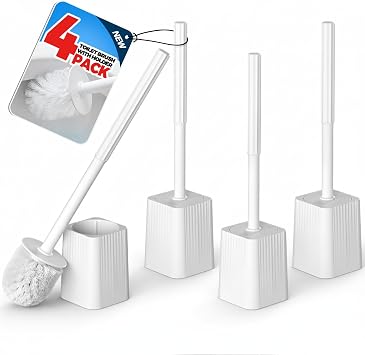 FORASTO 4Pack Toilet Bowl Brush and Holder Set - Restroom Cleaning Supplies | Ergonomic Handle, Bathroom Decor Accessories, Apartment Must Haves, Home Essentials for New Home, Cleaning Supplies