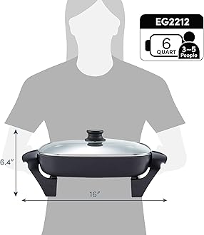 Elite Gourmet EG2212 12"x12"x2.15” Healthy Ceramic Coated Electric Skillet, Dishwasher Safe, Rapid Heat Up, 1200W, Dark Grey