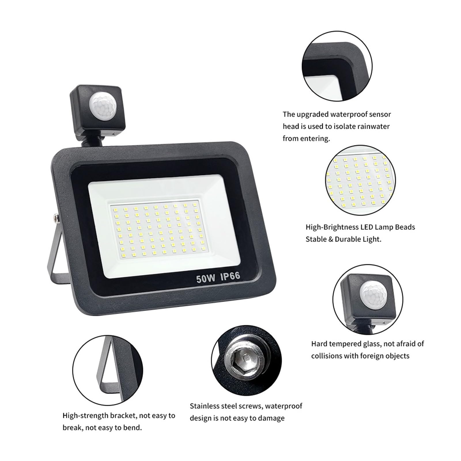 Sensore Di Movimento PIR Luce Di Inondazione A LED Faretti Impermeabili For Esterni Riflettore Da Parete 100W 50W Illuminazione For Esterni Faretti da Esterno(Warm light-3000K,50W)