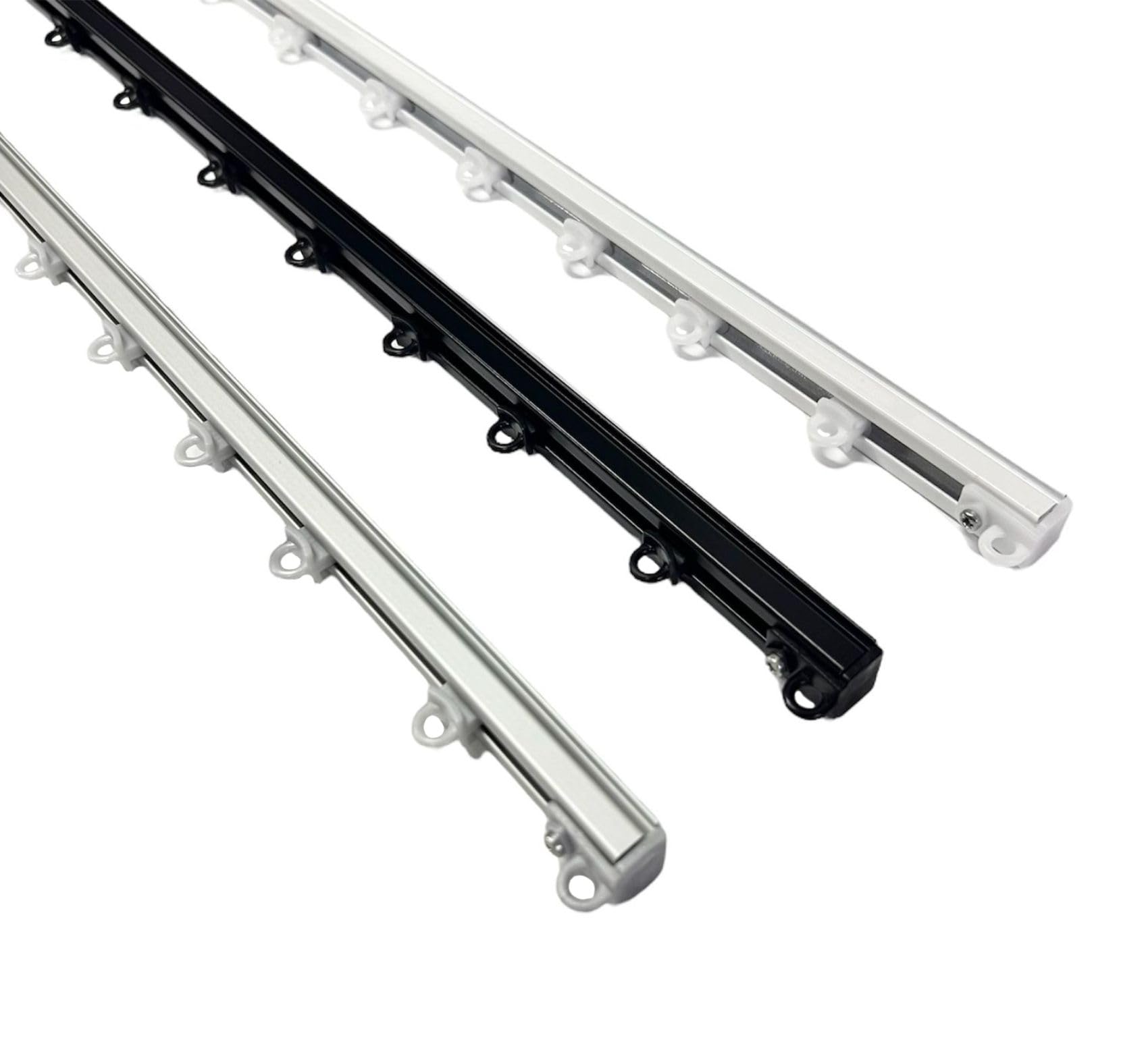 Binario per tende a soffitto in alluminio bianco nero argento con scorrevoli da interno bastone per tendaggi tenda su misura moderni scorrimento movimento manuale strappo zineffa (320 cm, NERO)