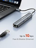 Vista 6 de CableCreation Adaptador multipuerto USB-C 6 en 1 con HDMI 4K 60HZ, puerto de datos USB C, Ethernet de 1 Gbps, entrega de energía de 100 W, 2 puertos