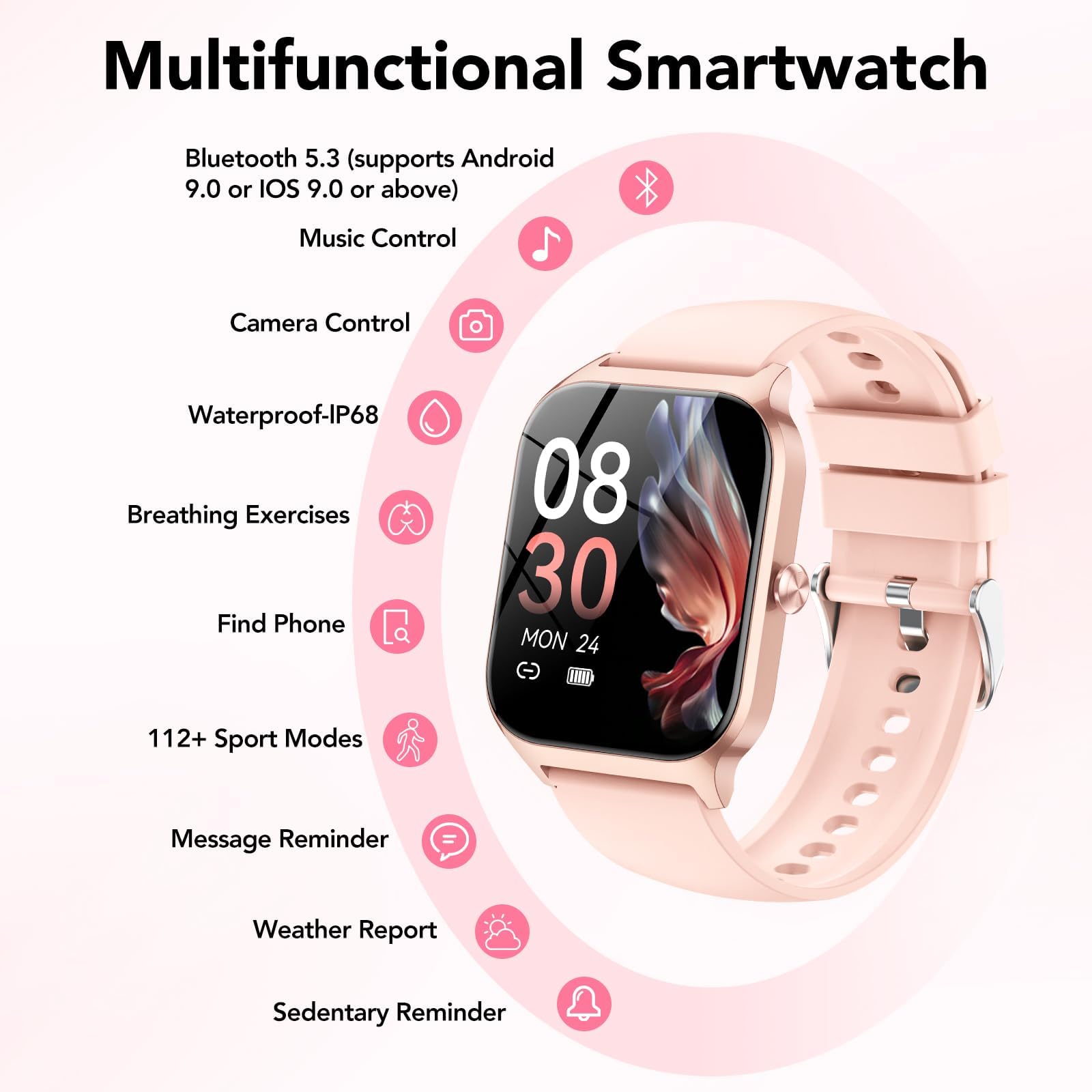 Smart Watch for Men Women, 1.85" HD Fitness Tracker with Bluetooth Calls/AI Voice Control, IP68 Waterproof, 115+Sports Modes, 24/7 Heart Rate/Sleep Fitness Watch Compatible with iOS/Android , Pink