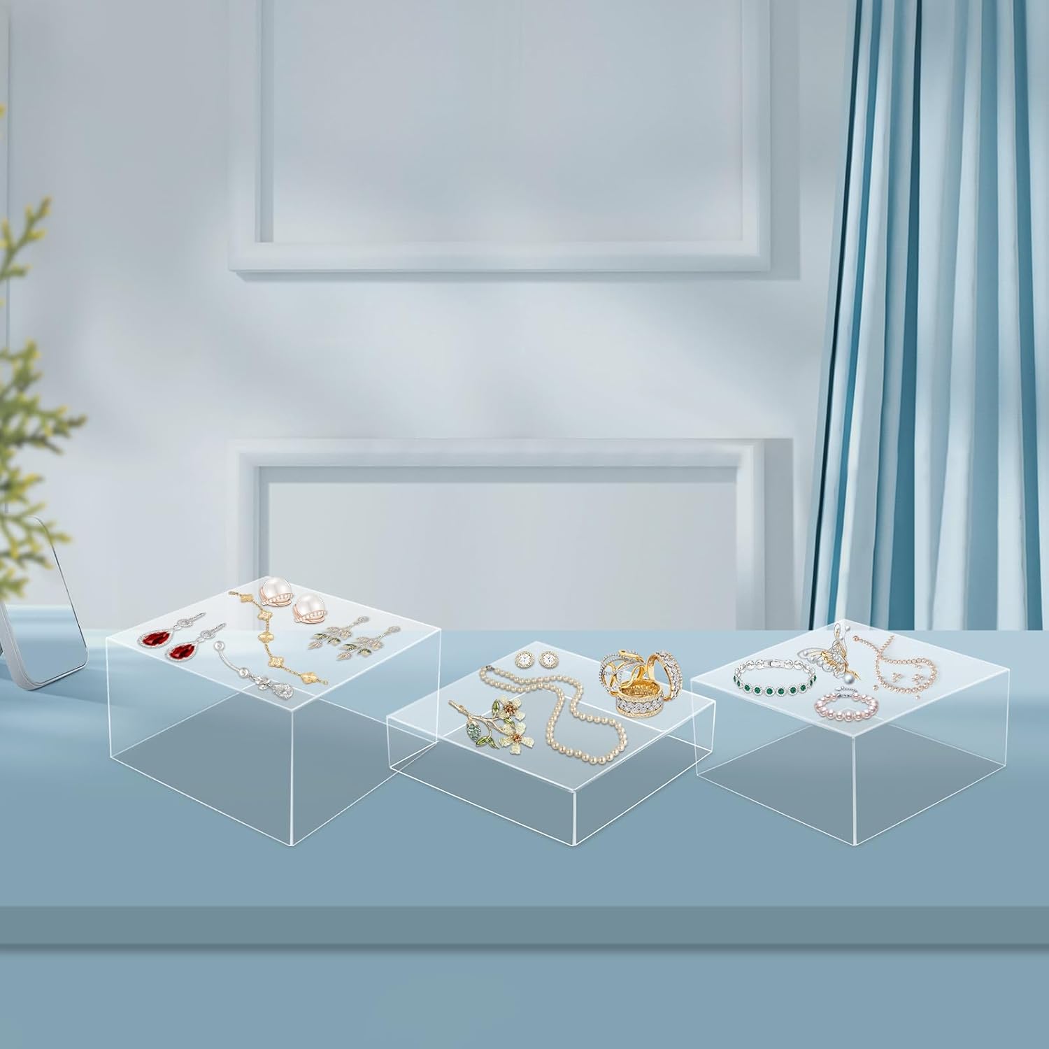 Set of 3 Crystal Clear Acrylic Cube Display Nesting Risers with Hollow Bottoms, Food Risers for Dessert Collectibles Jewelry Figures