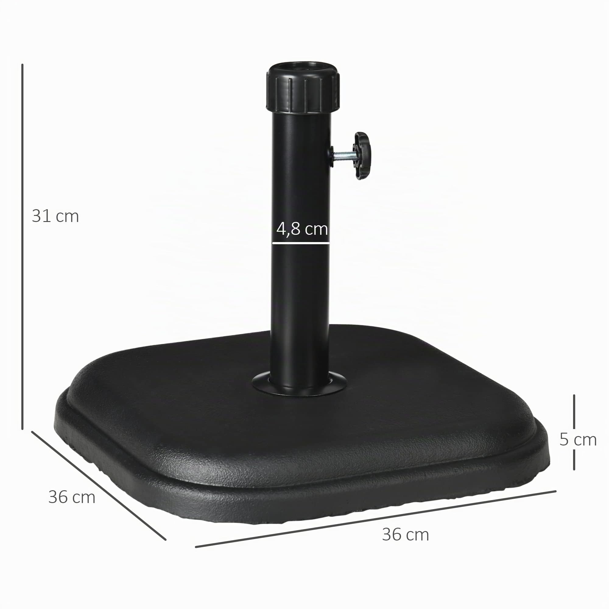 Outsunny Base de Sombrilla de Jardín Peso 11kg Ø32-38 mm 36x36x31 cm Negro | Soporte para Parasol de Cemento, para Mástil, para Terraza Patio Exterior