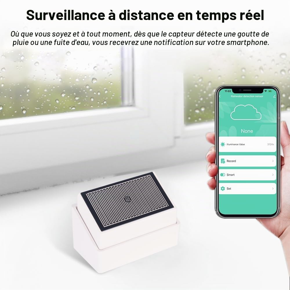 Capteur de Pluie Haozee Tuya Zigbee avec capteur de lumière, nécessite TUYA HUB, Prend en Charge Zigbee2mqtt Home Assistant, IPX4 étanche pour Une Utilisation en extérieur