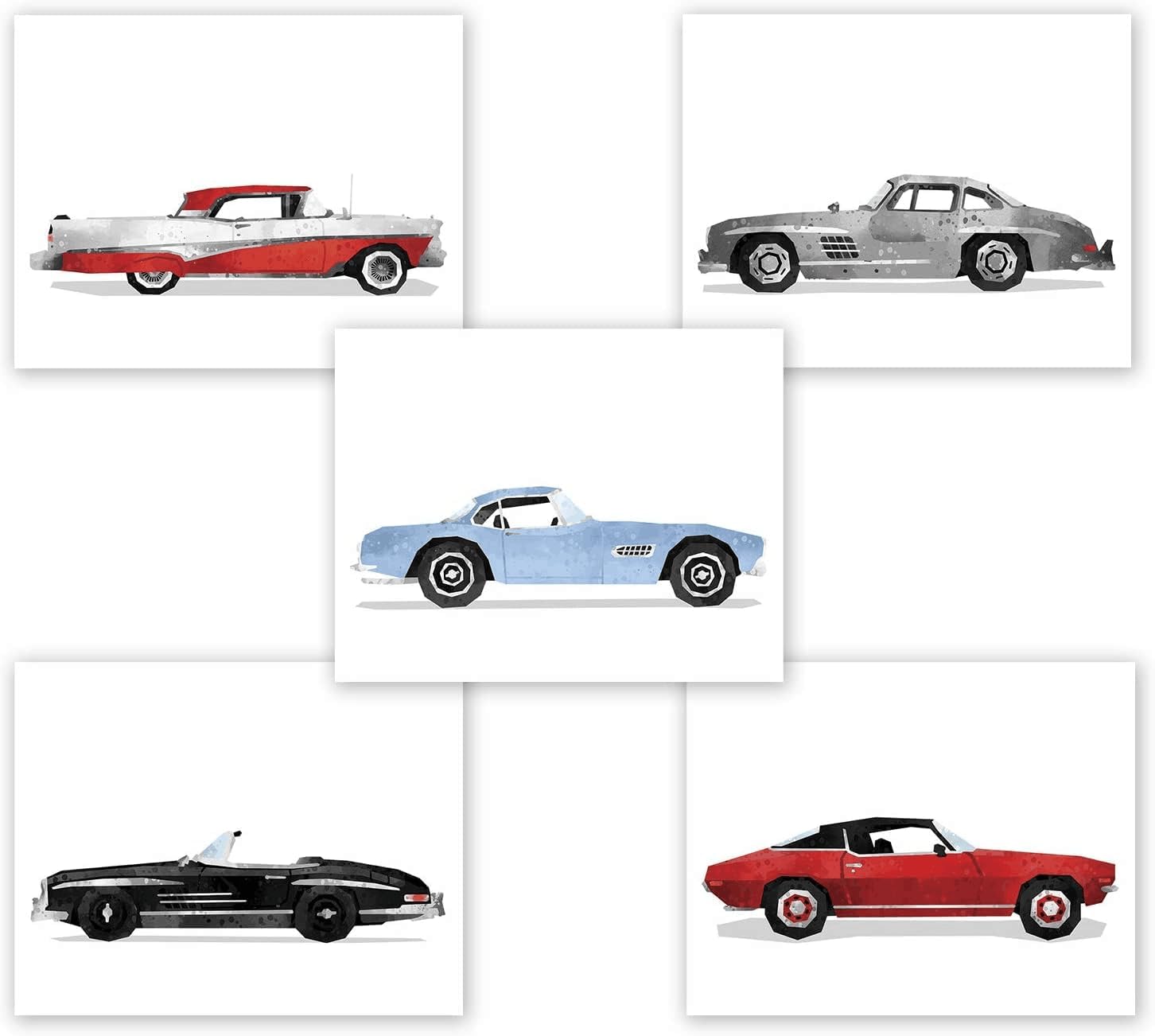 Classic Car Wall Art - Set of 5 Prints // Game Room Decor // Boy Bedroom Posters // Transportation Car Nursery // Birthday Party Decoration // Vintage (8x10, Set 5)