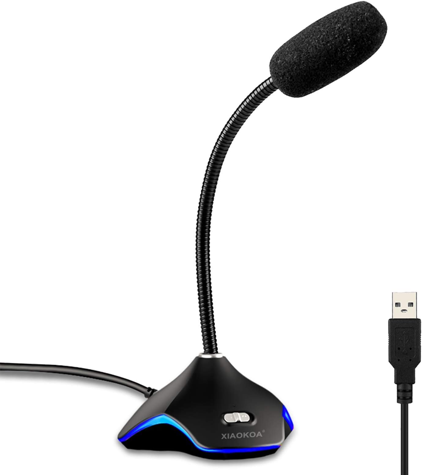 XIAOKOA USB Microphone for Computer with Mute Button,Plug & Play Condenser Mic with LED Indicator-Compatible with PS4,Mac,PC,Laptop.Recording, Gaming, Streaming, YouTube, Podcast Mics