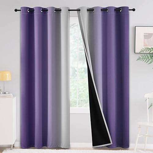 Miniatura 12 de Yakamok - Cortinas opacas 100% de 84 pulgadas de largo, cortinas azules para oscurecer la habitación, cortinas ombré para dormitorio, con ojales,