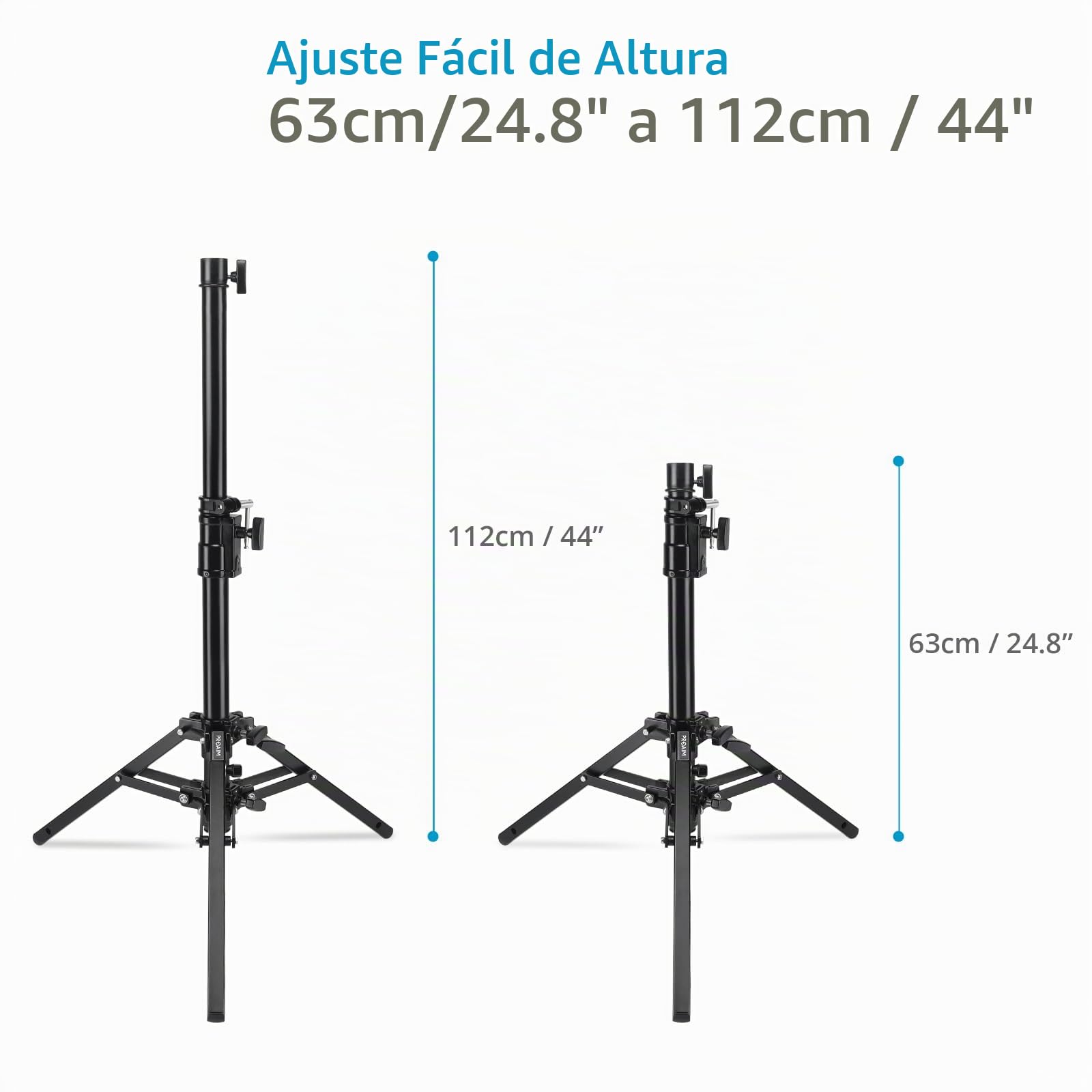 PROAIM Soporte para Slider de Cámara de 112 cm con Pin Junior | Altura ajustable de 63 a 112 cm, estructura de acero y aluminio de 2 secciones, base de 79 cm con 2 patas niveladoras.