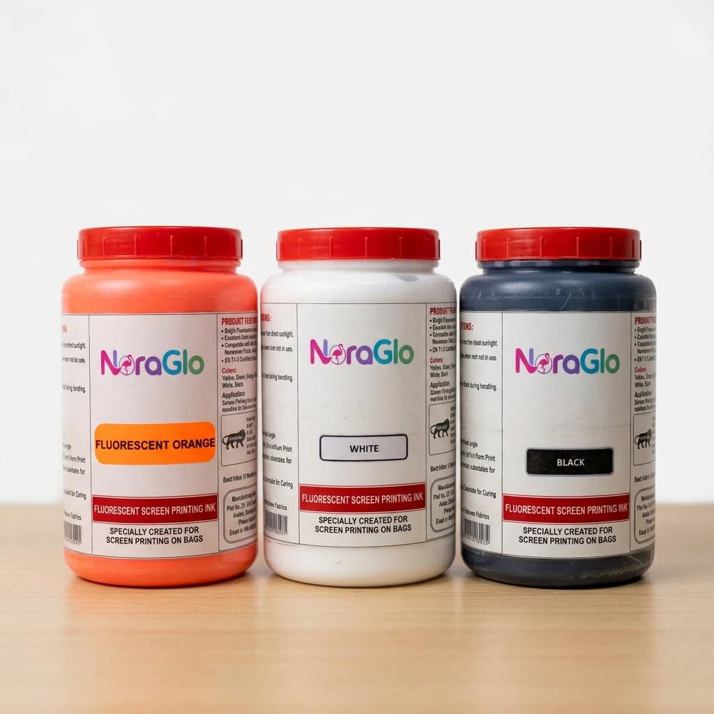 Fluorescent Screen Printing Ink Orange, Black & White Combo, 1 kg Each (Pack of 3) | Professional Fabric Printing Ink for Non-Woven, Jute & Cotton Bags | High Coverage & Smooth Application-image-3