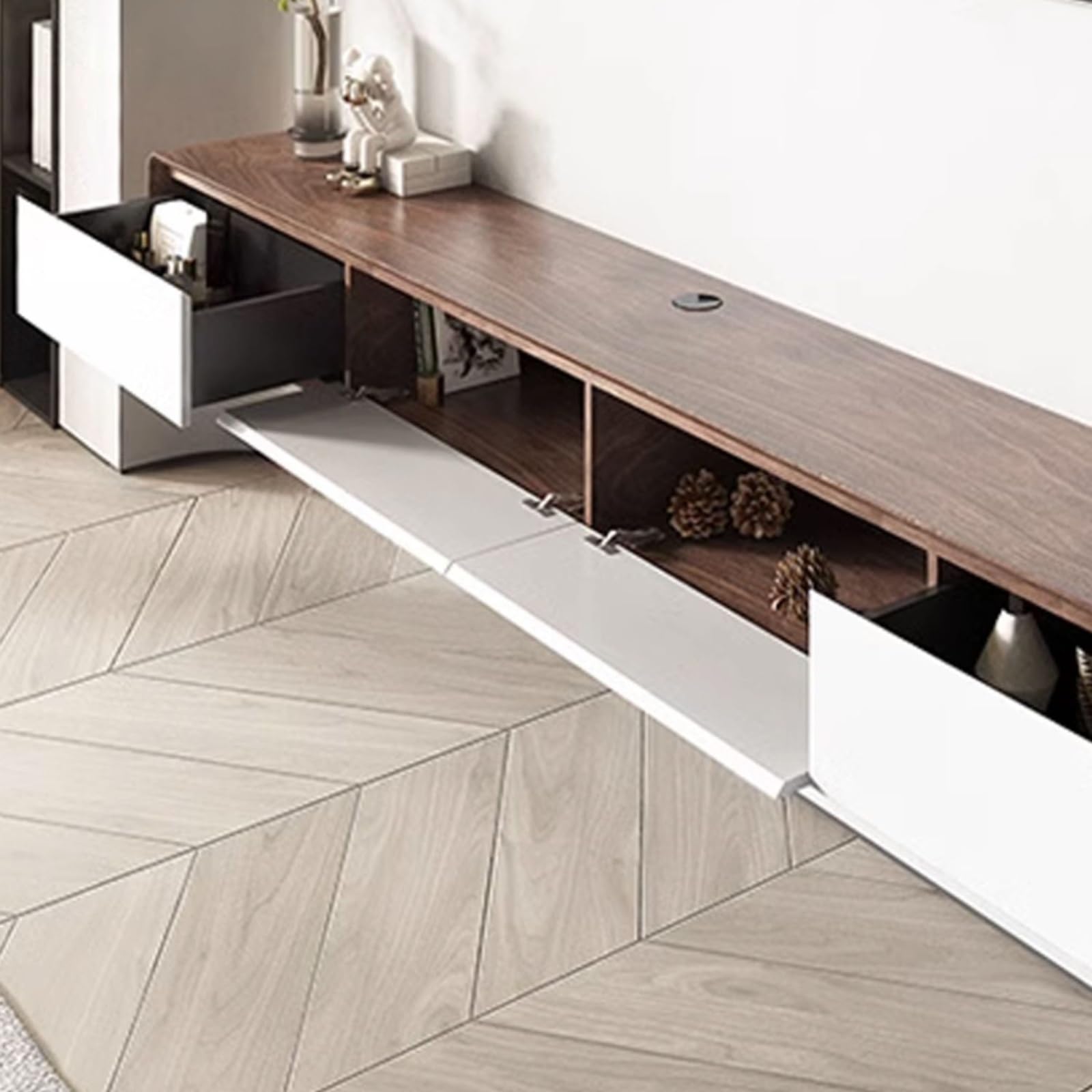 Mobile TV Con Ante A Ribalta E Cassetti, Mobile Porta TV In Legno A Parete, Console Multimediale Rettangolare Per Lettore DVD, Decoder, Console Per Videogiochi(Gray,240x24x20cm)