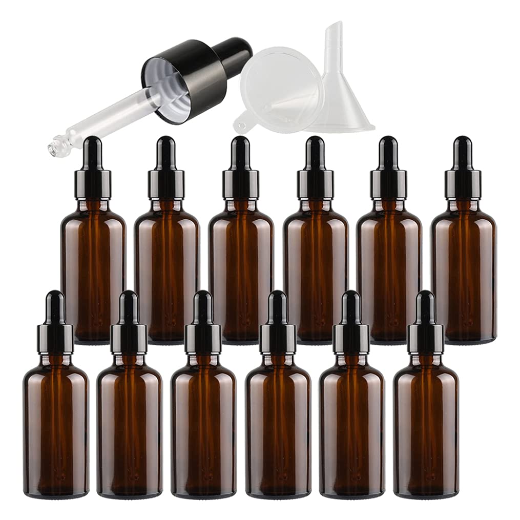 24 Pieza, Vacío 50ml Marrón Ámbar Botellas de Botellas de Cuentagotas Cristal, con anillo de negro y pipeta, para Aceite Esencial, Masaje,Fragancia, Aromaterapia, Laboratorio