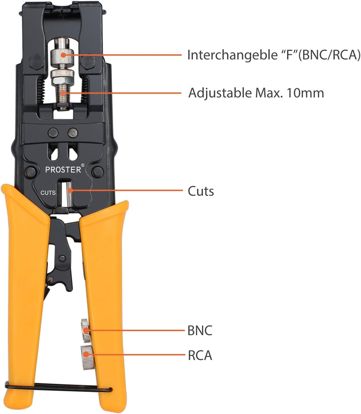 Proster Coaxial Crimping Tool with labeled parts