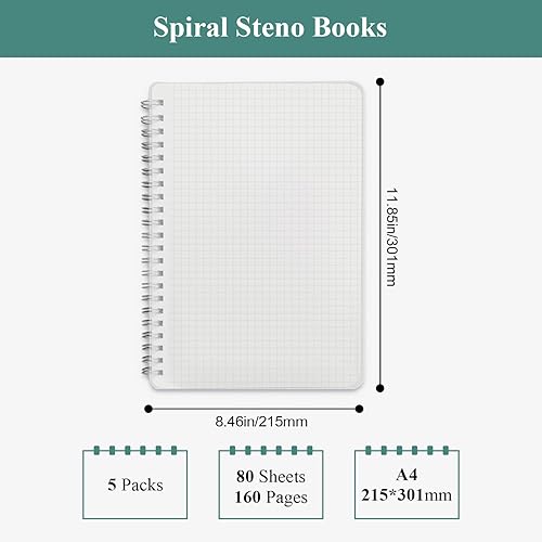 Miniatura 4 de M&G Paquete de 5 cuadernos en espiral para tomar notas, tamaño A4, cuaderno de espiral de papel cuadriculado blanco para estudiantes de escuela,