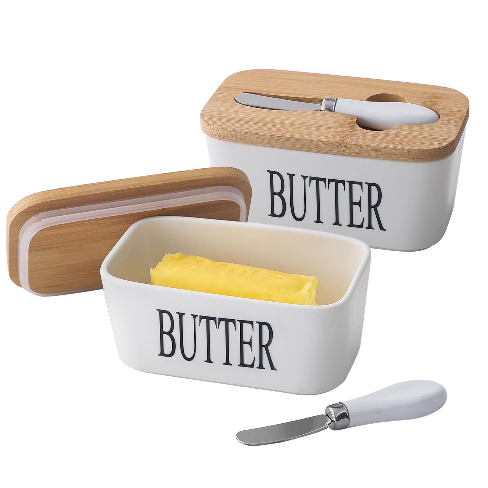 Buy TAMAYKIM Butter Dish with Cover & Steel Knife, Ceramic Airtight