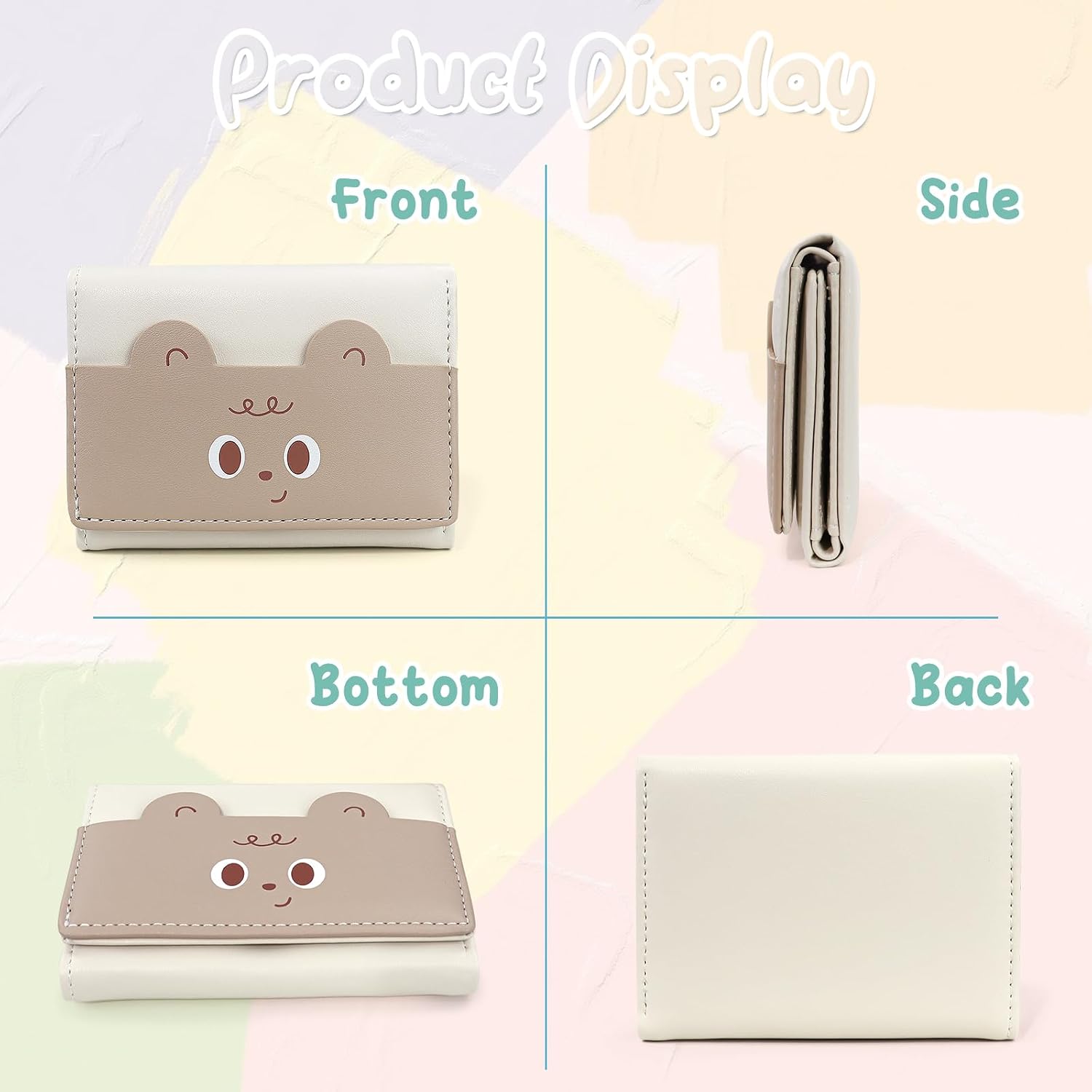 WishLotus Trifold Wallet for Women, Lovely Small Wallet with Cute Smiling, PU Leather Card Holder Wallet for Young Lady (Pink) image 4