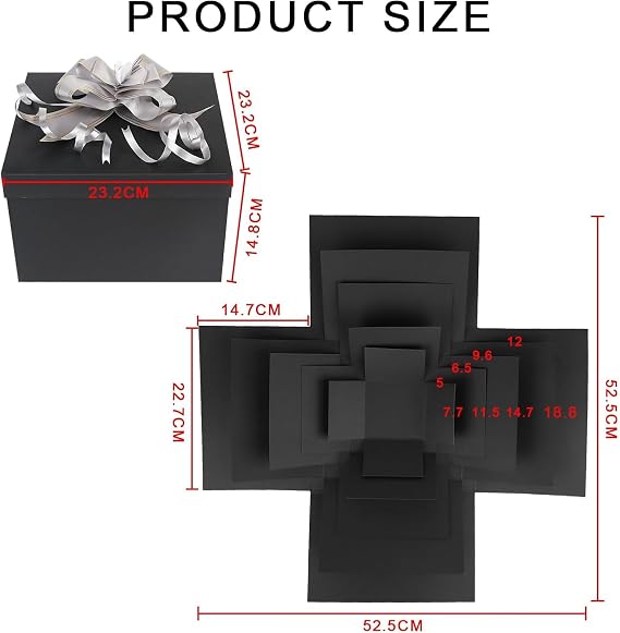CTDMJ 5 Layer Creative Explosion Gift Box Snack Surprise Gift Box Explosion Box Handmade DIY Surprise Box for Birthdays, Christmas, Valentine's Day, Wedding, Anniversaries (Black)