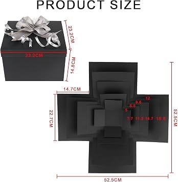 CTDMJ 5 Layer Creative Explosion Gift Box Snack Surprise Gift Box Explosion Box Handmade DIY Surprise Box for Birthdays, Christmas, Valentine's Day, Wedding, Anniversaries (Black)