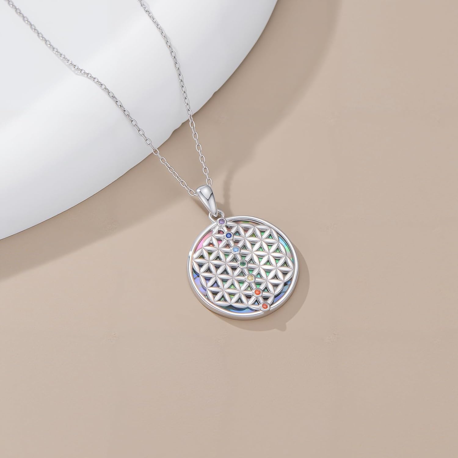 Flower of Life Necklace 925 Sterling Silver Chakra Pendant 7 Chakra Flower of Life Jewelry for Women Men - Image 5